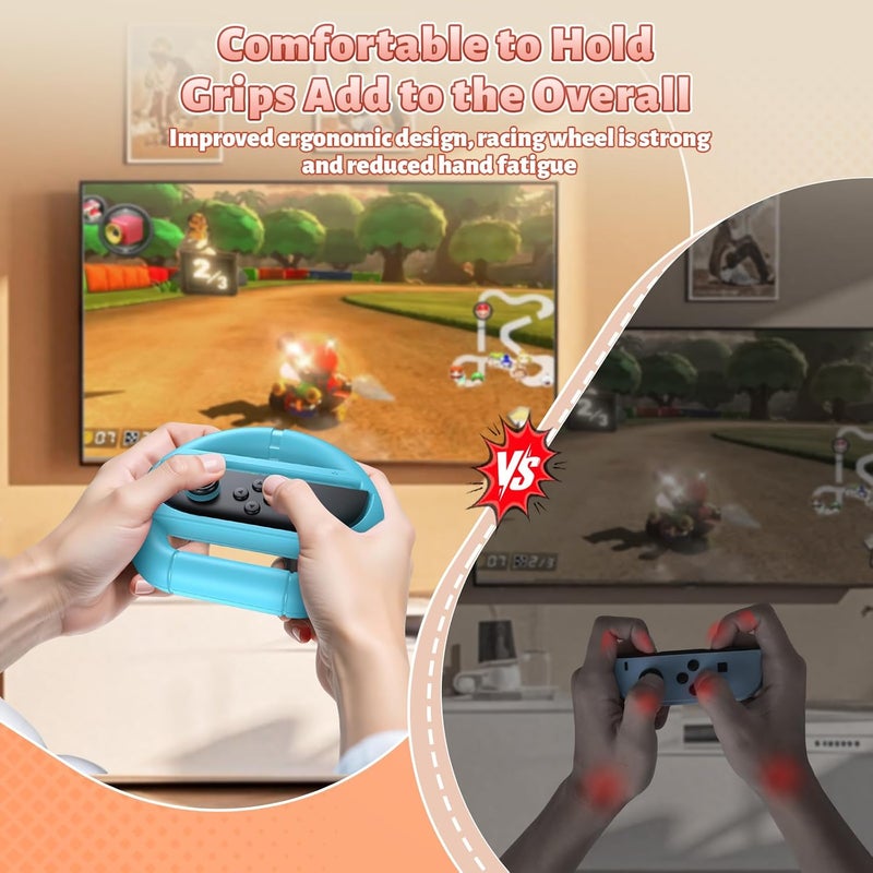 FASTSNAIL [Switch 1/2 Compatible] Steering Wheels for Nintendo Switch 2/1/OLED for Joy-Con 2, Racing Wheels for Mario Kart World/8 Deluxe Gaming, Universal Joypad Wheels 2 Pack (Orange,Blue) - Image 4